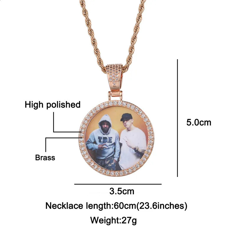 Hip Hop Custom Made Po Roundness Wing Solid Back Iced Out Bling Cubic Zircon Personalized Necklace Pendant For Men Jewelry 250107