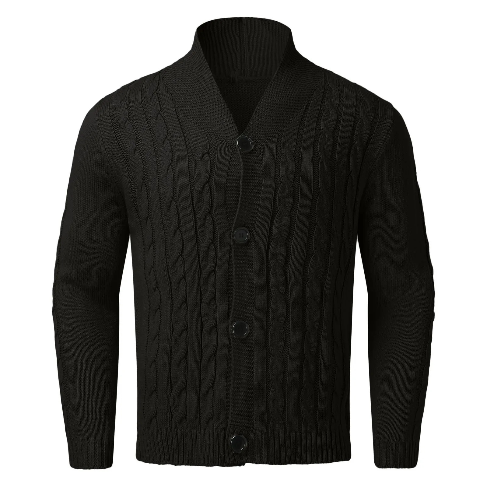 V Neck Men Cable Knit Cardigan Sweater Slim Fit Long Sleeve Casual Cardigans Coat Clothing Autumn Winter Jacket 241018