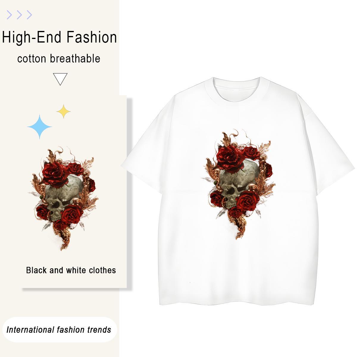 New Arrival Womens T Shirts 230g 100% Cotton Breathable Crew Neck Summer Casual skull Lady T shirt Comfortable Custom Print Oversized Top Shirts
