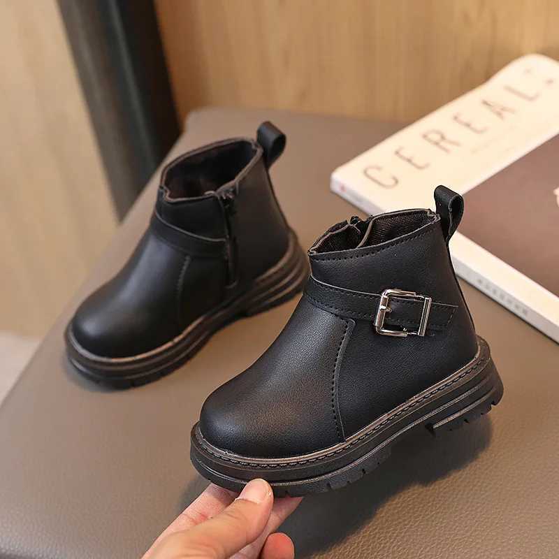 Boots Children Short Boots for Girls Buckle Side Zipper Britain Style Versatile Boys Boots for Catwalk Spring New Drop Shipping Flats H241018