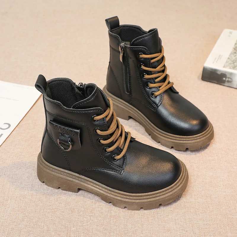 Boots Girls Ankle Boots Kids Fashion Boot Side Zipper with Metal Buckle Fashion Classic Children Rubber Boots Black 2024 Autumn Winter H241018