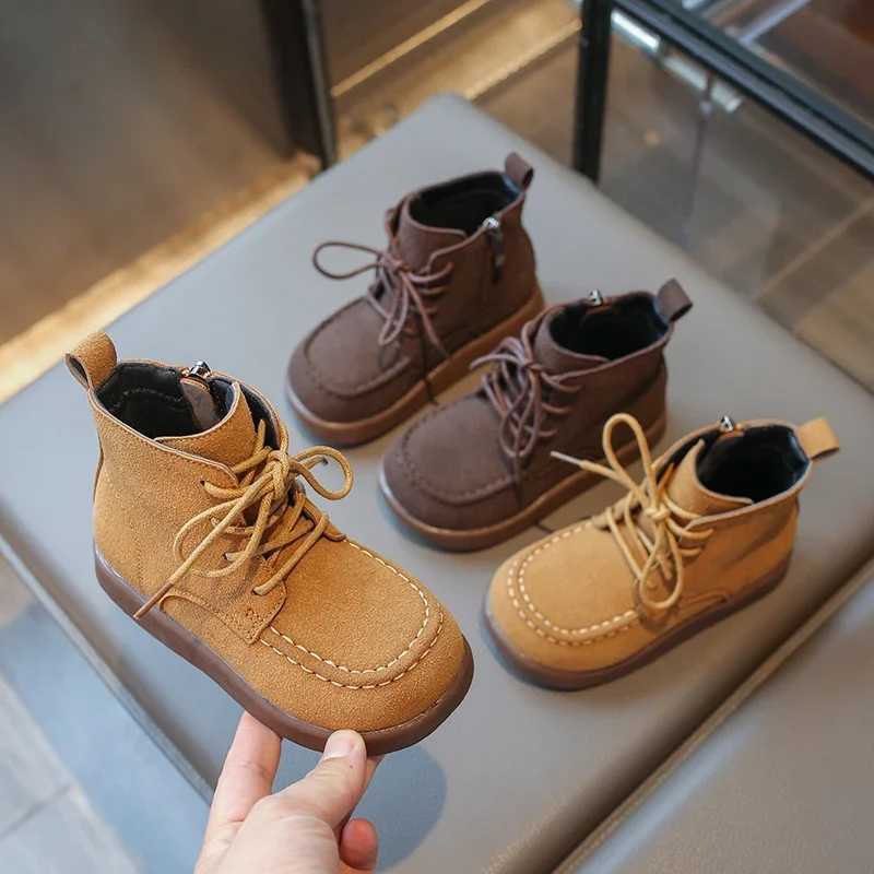 Boots British Style Childrens Boot for Boy Side Zipper Girl Winter Boots Fashion Causal Solid Color Kids Versatile Ankle Cotton Boots H241018