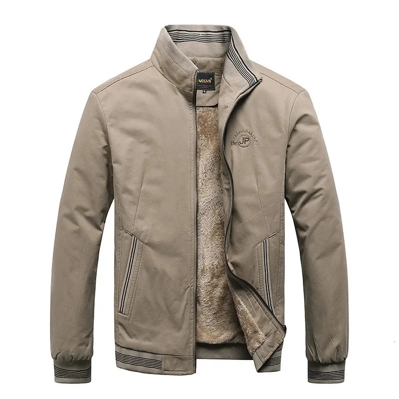 Prowow Winter Mens Business Casual Plush Jacket Middle aged Standing Collar Warm Coat Cross border 241018