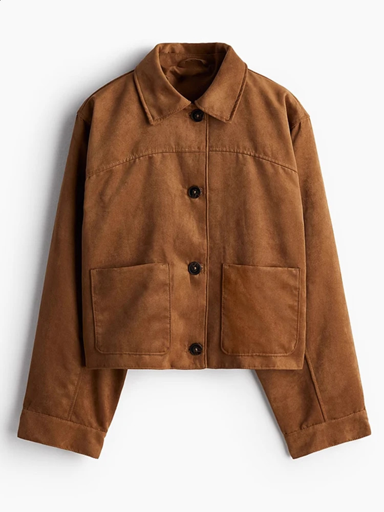 Brown Suede Coat Skirt Sets Women Lapel Single Breasted Loose Jacket Mini Skirts Female 2 Pieces Suits 2024 Autumn Lady Outfits 241017