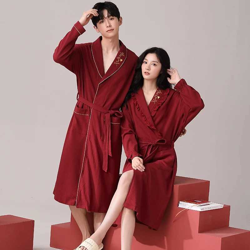 2024 Autumn Couple Long Sleeve 100% Cotton Kimono Robes for Men High Quality Soft Sleepwear Bathrobe Women Homewear Home ClothesXJ241018