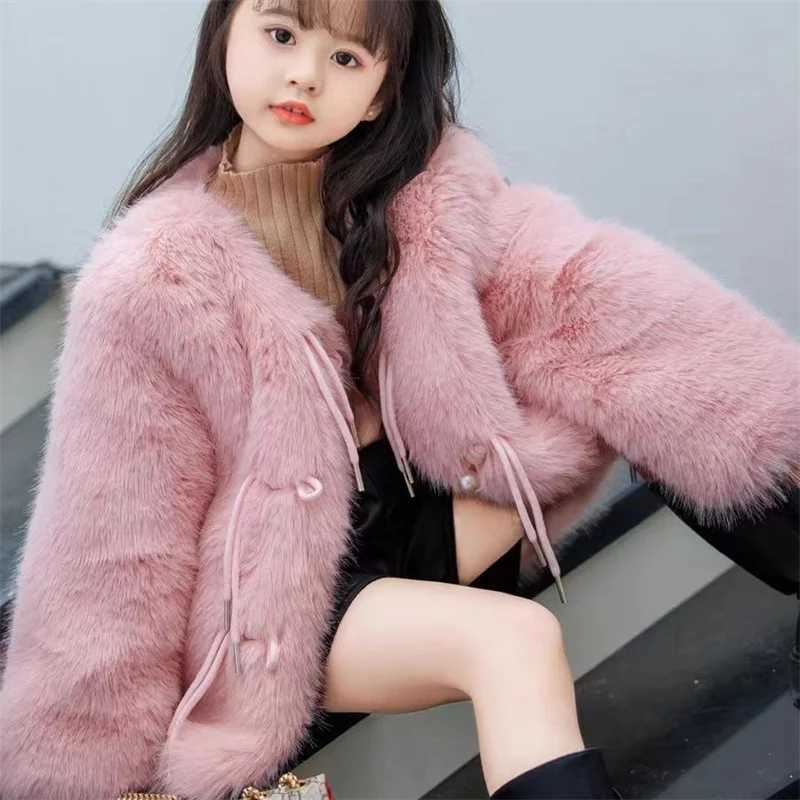 Girls outerwear jacket winter cotton windproof soft warm thick velvet fur school coat childrens clothing M241018