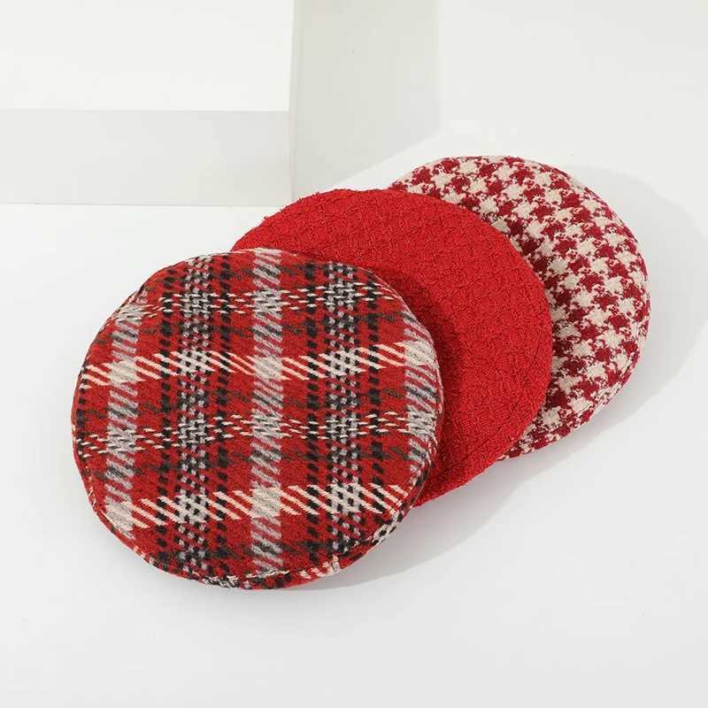 Autumn Winter Baby Hat Christmas Wool Children Beret Hats for Girls Adjustable Fashion Plaid Kids Cap New Year Gift 1-3Y LX241018