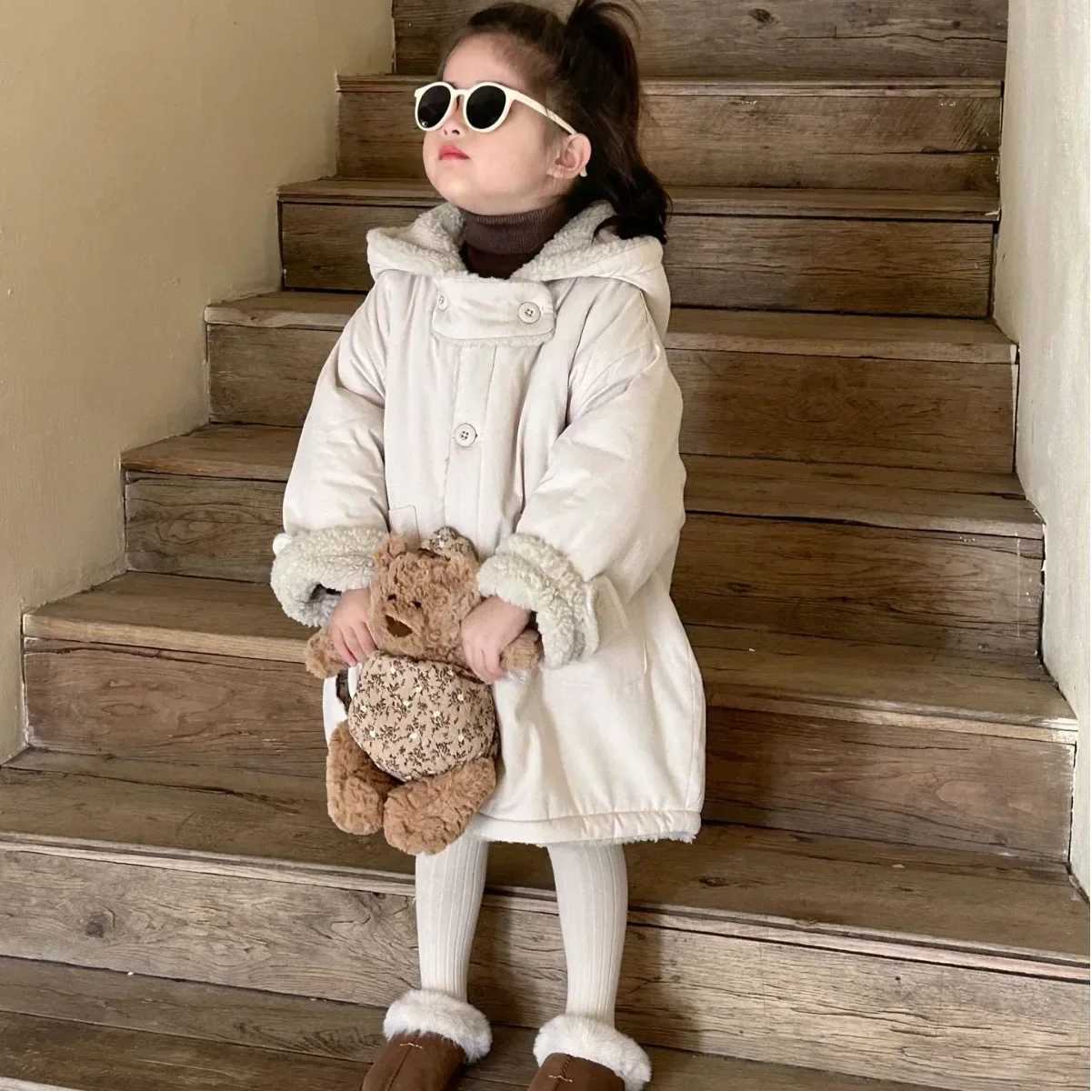 Winter New Childrens Clothing Korean Childrens Clothing Girls Double sided Wool Coat Medium length Coat M241018
