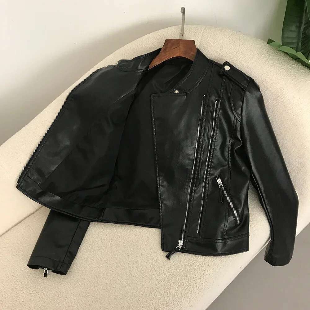 2024 Autumn New Faux Leather Coat European Ladies Style High Waist Slim Net PU Motorcycle Jacket Women Short Spring Small
