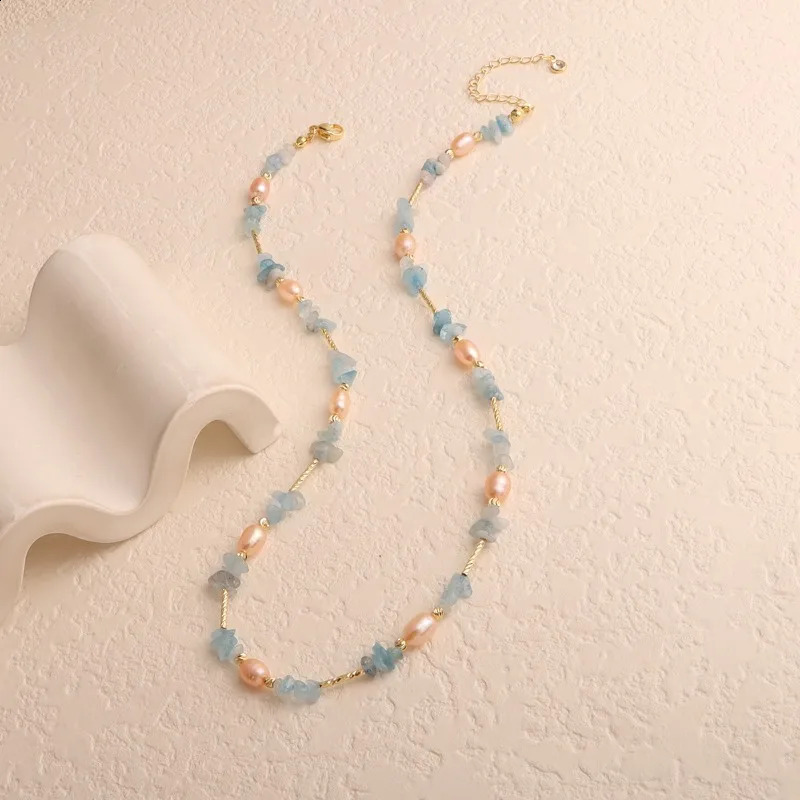 Minar Bohemia multicolored irregular natural stone chain freshwater pearl bead necklace suitable for women 14K real gold copper necklace 241018