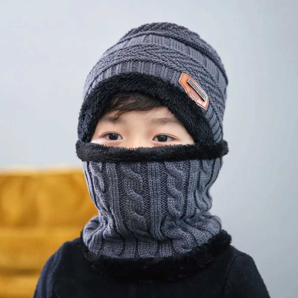 Kids Winter Beanie Hat Scarf Set Fleece Lined Hat Woolen Scarf Warm Knit Thick Hat For Boys And Girls Hat Scarf Set LX241018