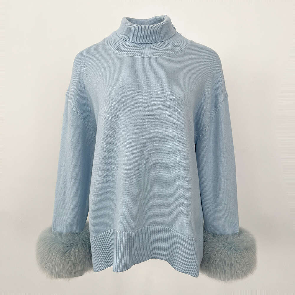 New Fashion Real Fox Coat 2024 Sweater Women Autumn Winter Sleeves Slim Fit Sweaters Fur Knitwear Pull Femme Vinage