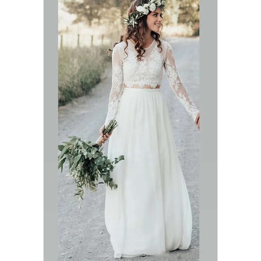 Long Boho Sleeves Dresses A E Lace Applique Two Peice Or Length Custom Made Country Beach Wedding Gown Vestido De Novia Pplique pplique