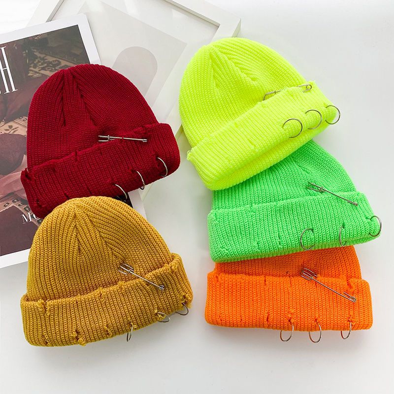 Hip Hop Unisex Knit Hat with Broken Edge and Pinhole Pattern for Cool Streetwear Look