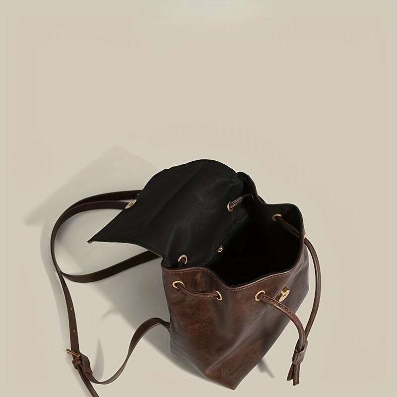 Small Drawstring Flap Women Mini PU Leather Textured School Backpack Fashion Travel Commuter Bag Girl Bakpac