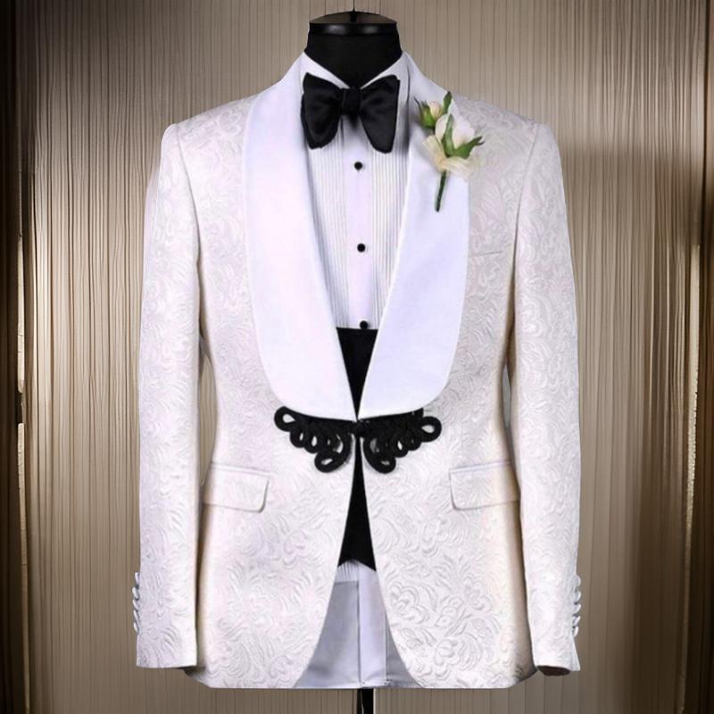 Floral Pattern Men Suits Slim Fit Wedding Groom Tuxedo For Dinner 3 Pieces Formal Blazer with Black Pants Vest 2024