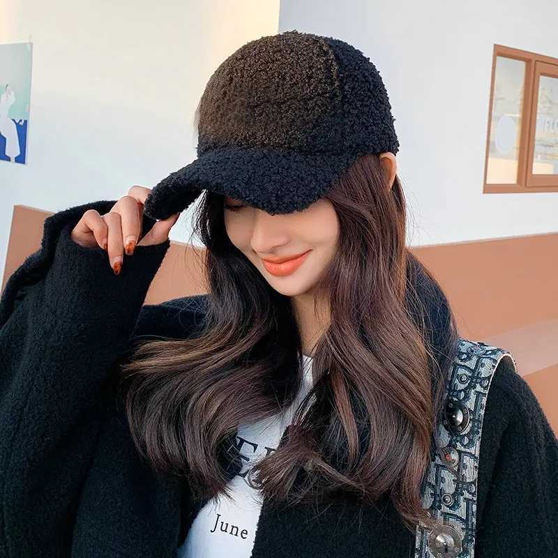Fashion Women Winter Autumn Plush Baseball Cap Solid Color Korean Lamb Wool Hat Warm Casual Outdoor Casual CasquetteX241018