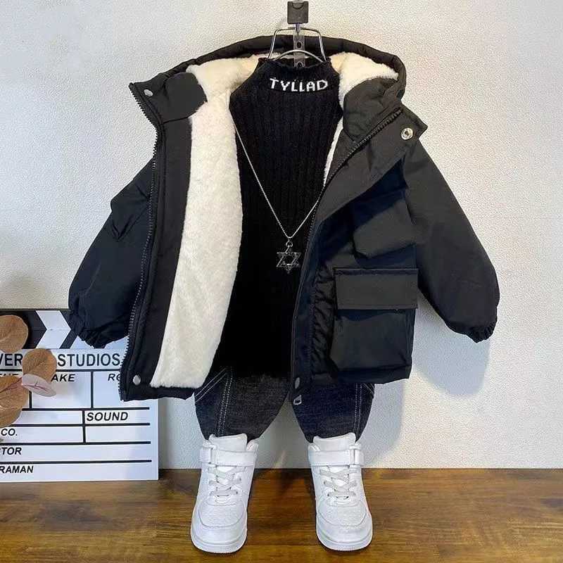Childrens plush warm jacket hooded casual autumn and winter thick cotton jacket childrens baby clothing style cotton jacket M241018