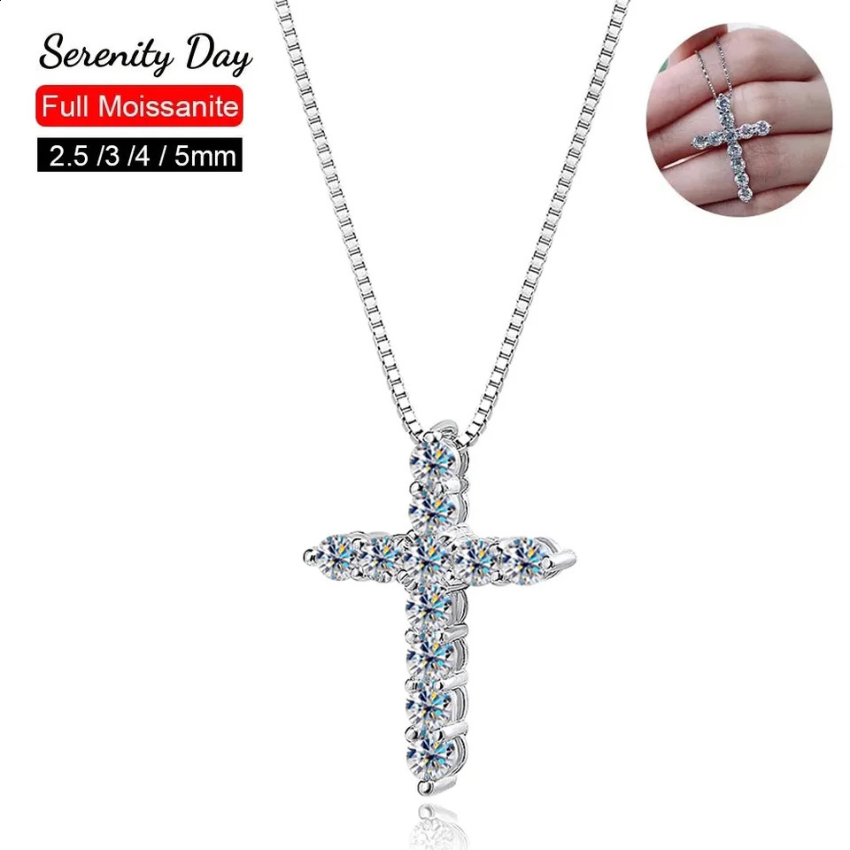 Serenity 3mm D Moir Womens Cross Necklace S925 Silver Sparkling Laboratory Diamond Jesus Pendant Necklace Chain Exquisite Jewelry 241018