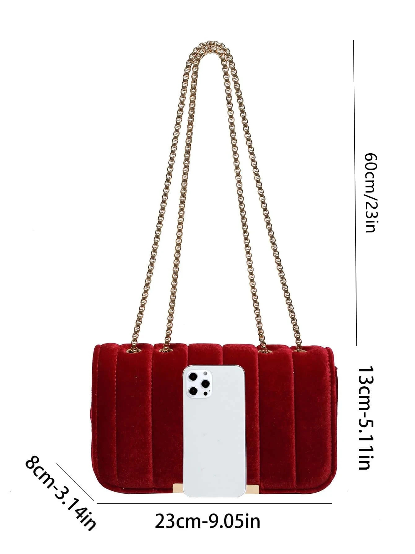 Neon red flip chain square bag velvet leather fashionable date gift shoulder strap and cross body bag with chain strap suitable for women241018