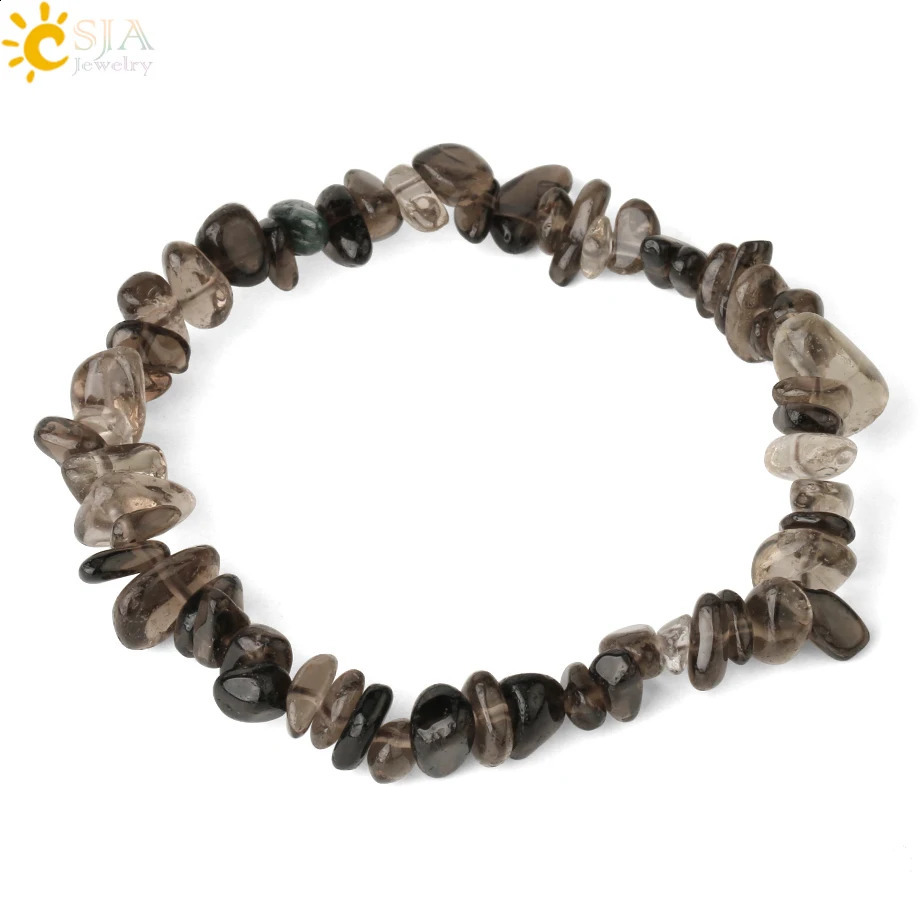 CSJA Irregular Chip Natural Stone Bracelet Asymmetric Bead Crystal Quartz Gravel Elastic Bracelet G365 241018