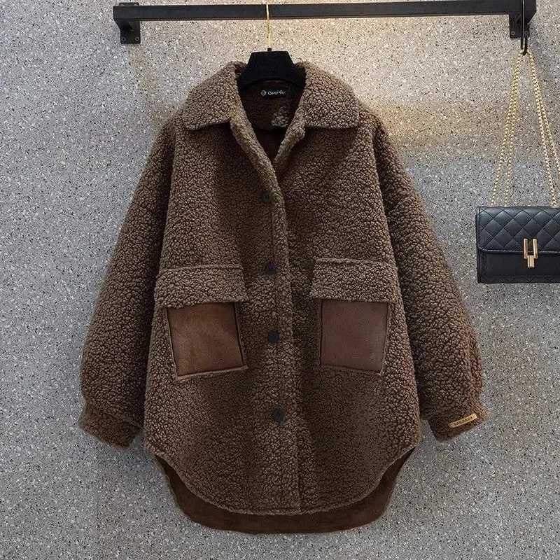 Fashionable Design Lamb Wool Jacket 2023 New Womens Autumn Winter Coat Thickening Loose Casual Womens Shirt Coat FemaleX241018