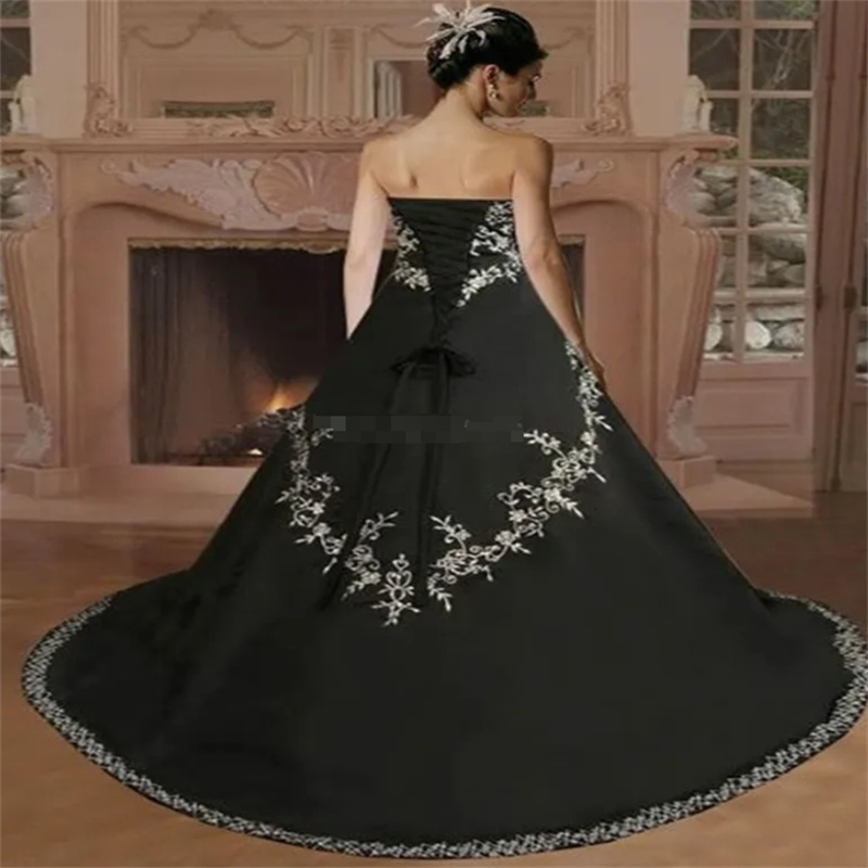Victorian Black Gothic Wedding Dresses Vintage Strapless Satin Corset 1950s Plus Size Castle Country Bridal Gowns Elegant Halloween Vestidos De Novia 