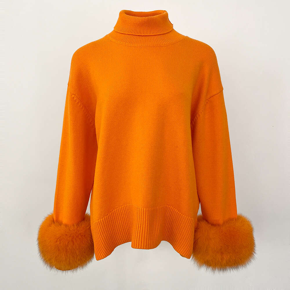 New Fashion Real Fox Coat 2024 Sweater Women Autumn Winter Sleeves Slim Fit Sweaters Fur Knitwear Pull Femme Vinage