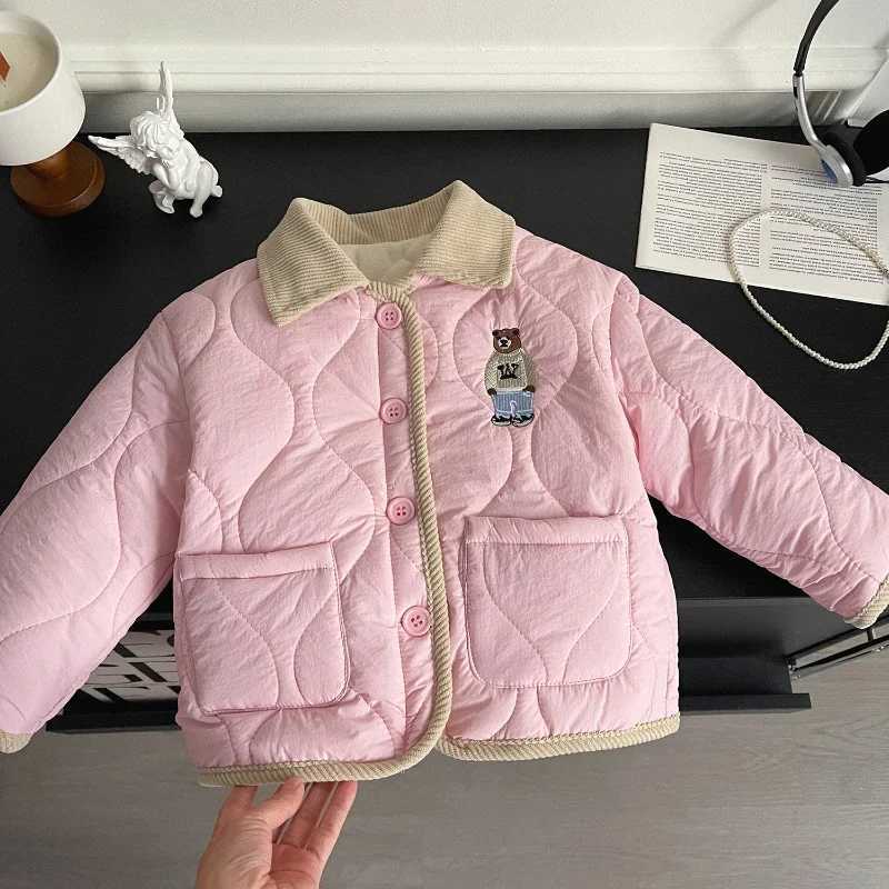 Childrens Winter Coat New Korean Edition Girls Apron Embroidered Baby Collar Coat Small Coat Girls Winter Clothing M241018