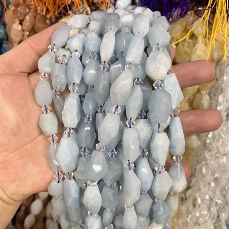 Natural aquamarine Labrador ruby hand cut loose beads on the face DIY bracelet jewelry making 241017