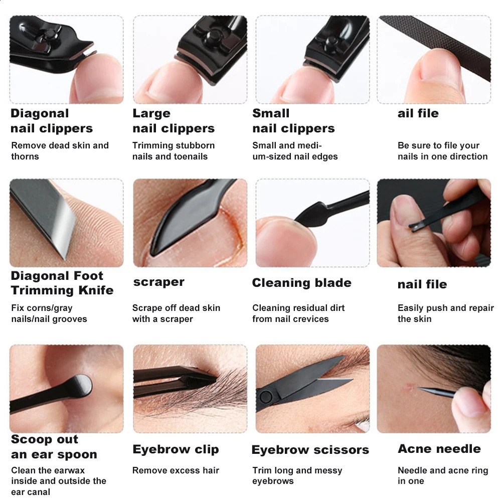 16Pcs Professional Manicure Set Nails and Toenail Pliers Stainless Steel Nail Cutters Tools with Leather Case for Men Women 241017