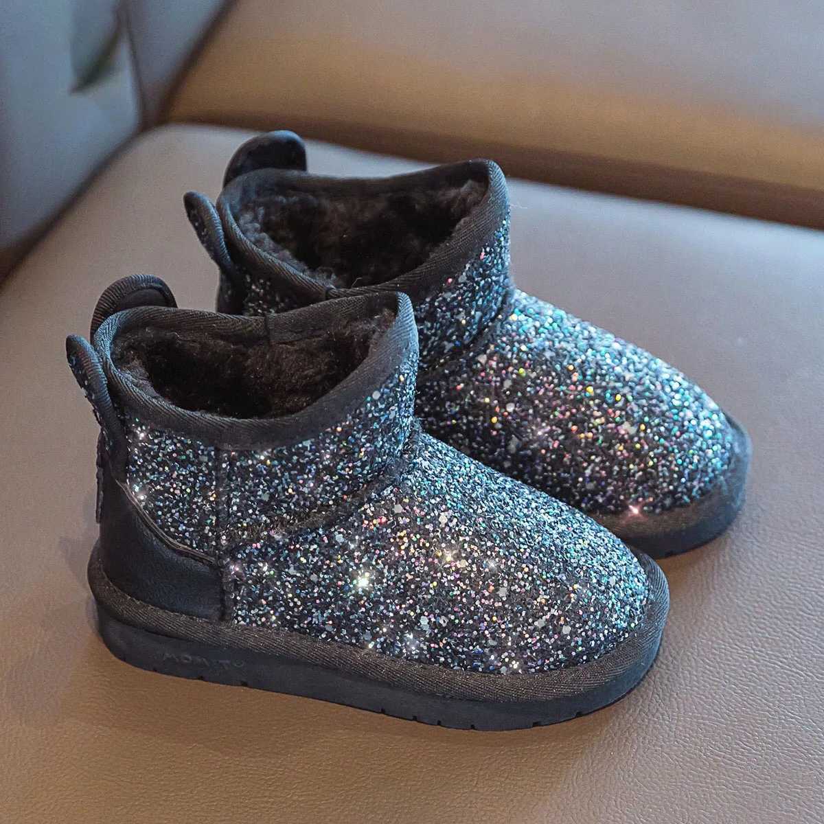 Boots Childrens snow boots girls rabbit fur warm boots baby cotton sports shoes sequined genuine leather princess fashion boots H241018