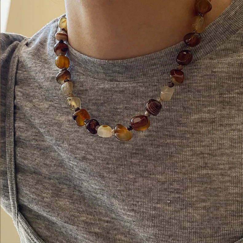 Retro retro irregular natural stone bead n simple necklace chain necklace womens daily jewelry wholesale 241018