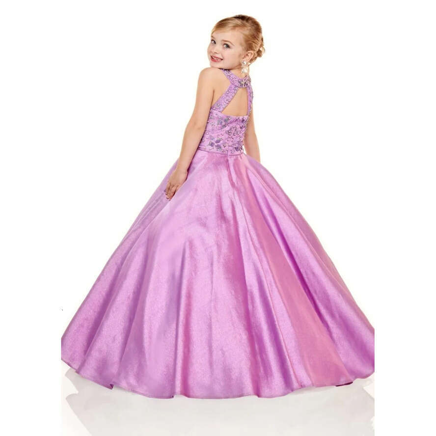 2020 Pageant Newest Girls Dresses Halter Neck A E Gold Beads Crystals Top Long Toddler Kids Formal Party Prom Gowns Wer Girl Wear