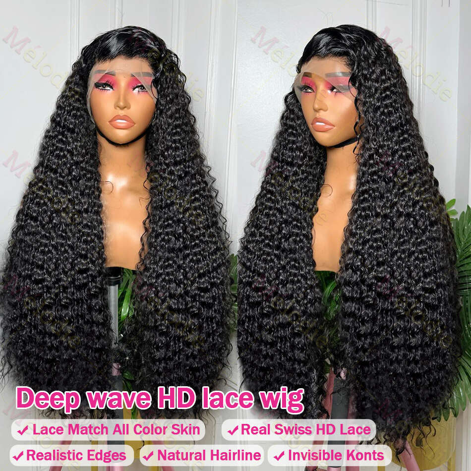 Water 13x6 Lace Front Human Hair Wigs For Women 30 34 Inch HD Wet And Wavy Loose Deep Wave Frontal Wig