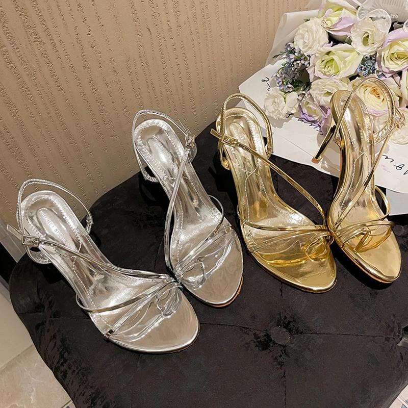 Sandals 9cm Heeled Sier Belt High Heels Sexy Women Summer Ladies Office Shoes Gold Stiletto Sandalias Mujer