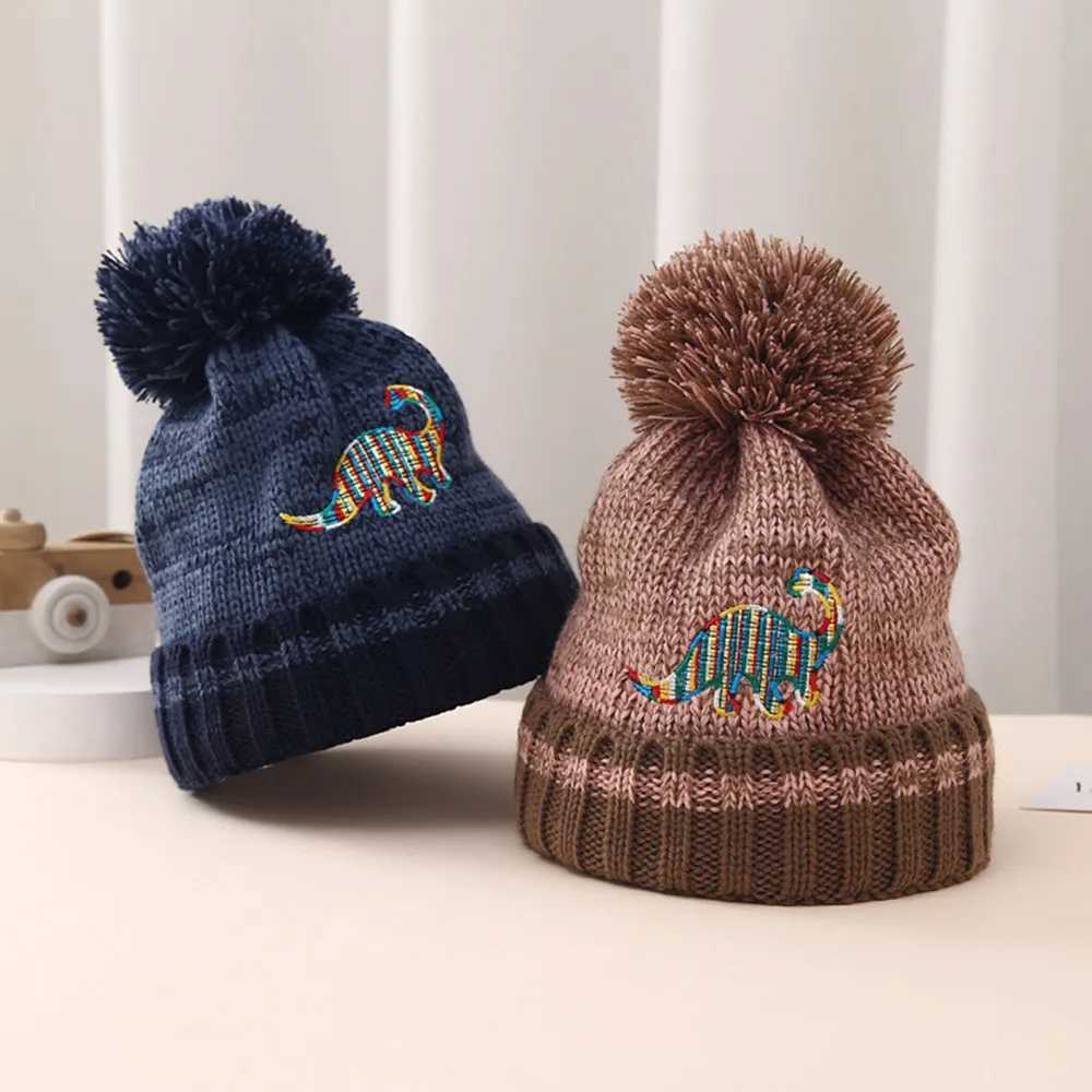 Childrens Wool Beanie Newest Winter Boys Embroidered Dinosaur Knitted Hat Classical Warm Hats For Girls Kids 2-6 Years LX241018