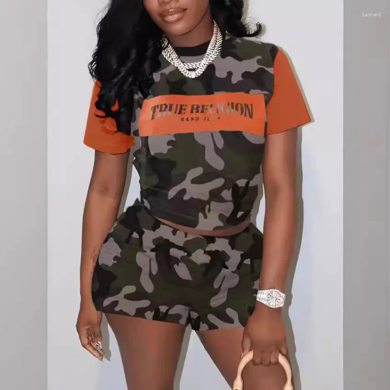 Women's Tracksuits European Summer Fashion Women Set Letter Print Sporty Two Pieces Tracksuit Female 2 Clothes Suit