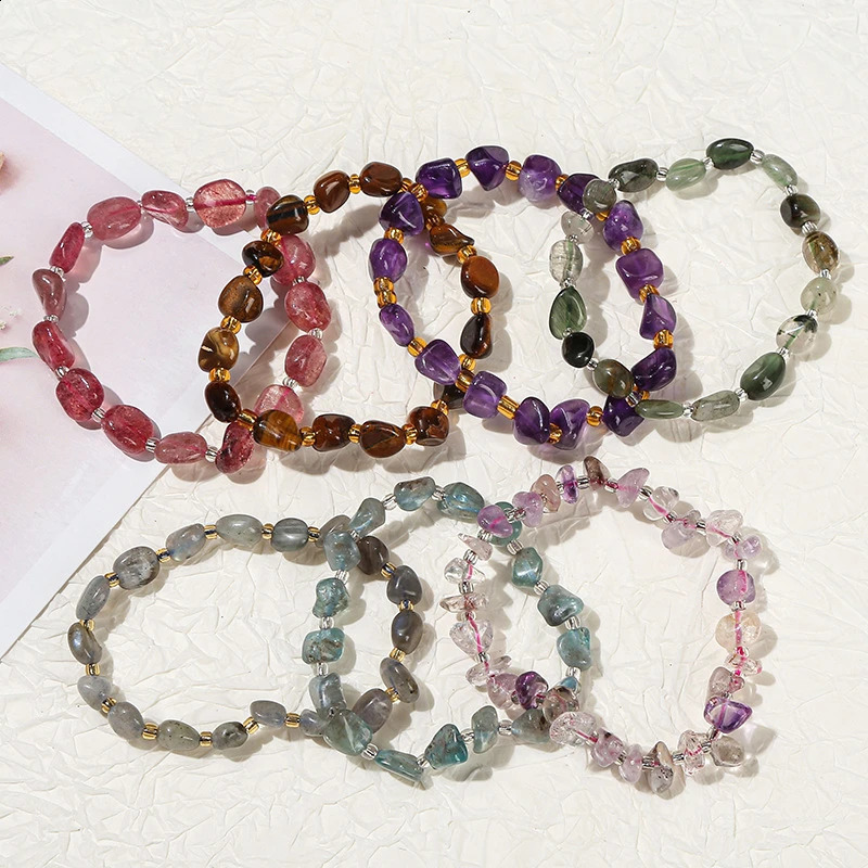 10 pieces of natural gemstone bracelets irregular crystal elastic chips bead beads bead bracelets quartz wristbands 241018