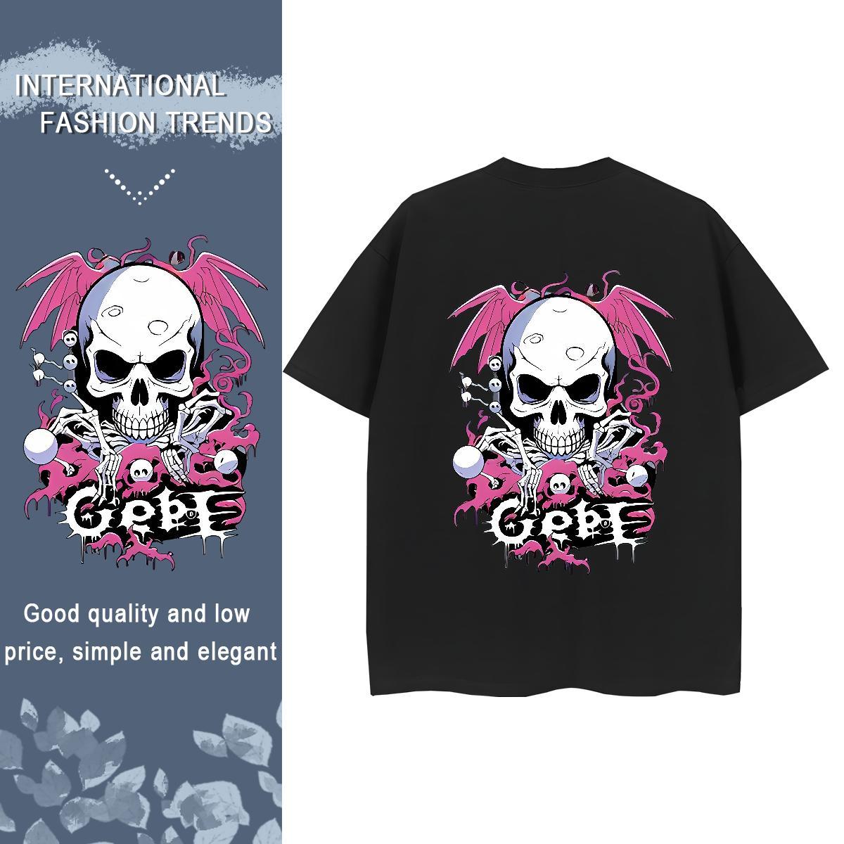 Stylist Womens T Shirts 230g 100% Cotton Breathable Soft Sport skull Women Tshirts Loose Custom Print Plus Size Tees