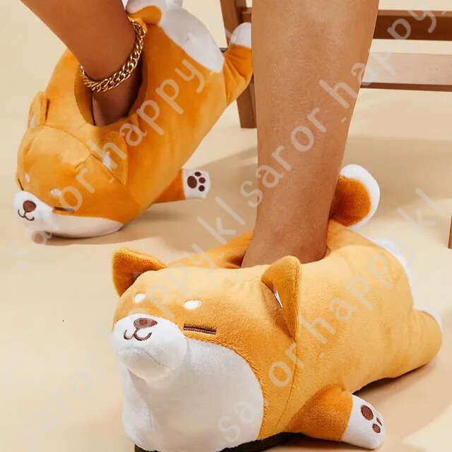 Cute Corgi Shaped Winter New Women Slipper Soft Heel Platform Fur Warm Indoor Comfortable Home Fluffy Home Slippers Shoes 646