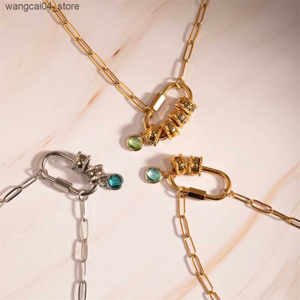 Chokers Carving beads inscriptions custom names chains pendants necklaces birthday stones charm necklaces personalized multi name jewelry L240910