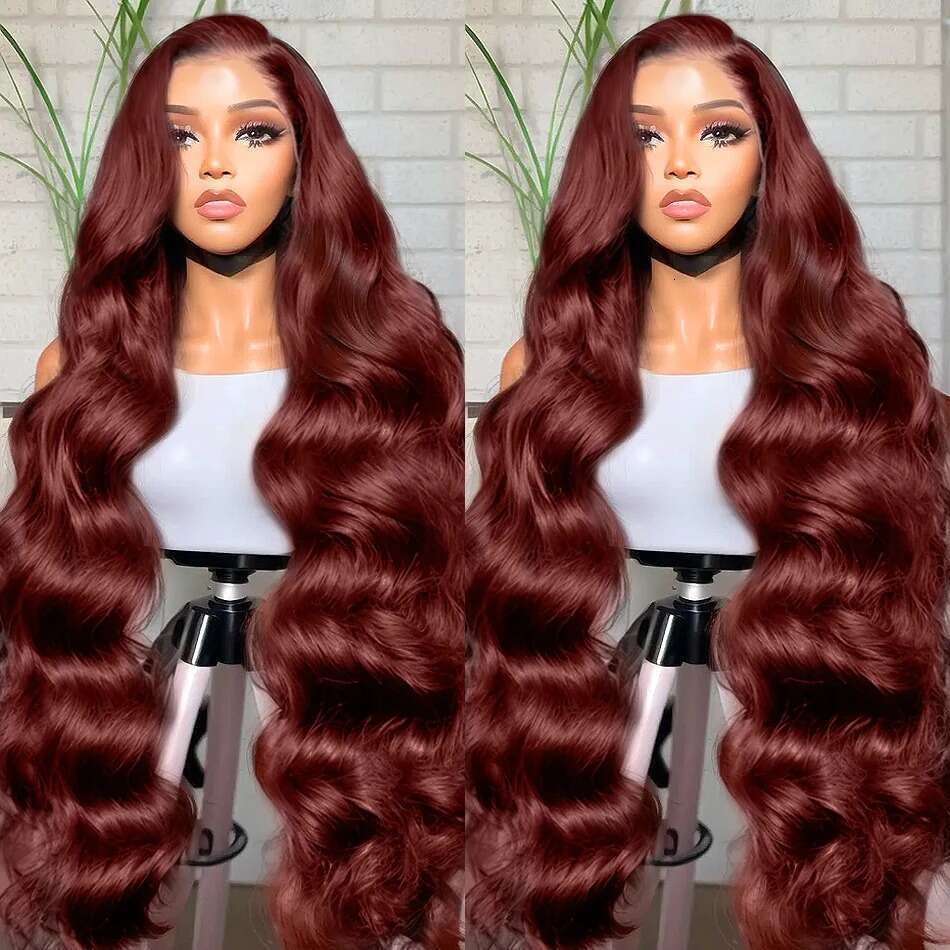 220% HD Reddish Dark Red Brown Body Wave 13x6 Front Human Wigs 13x4 Lace Frontal Wig Brazilian Remy Hair