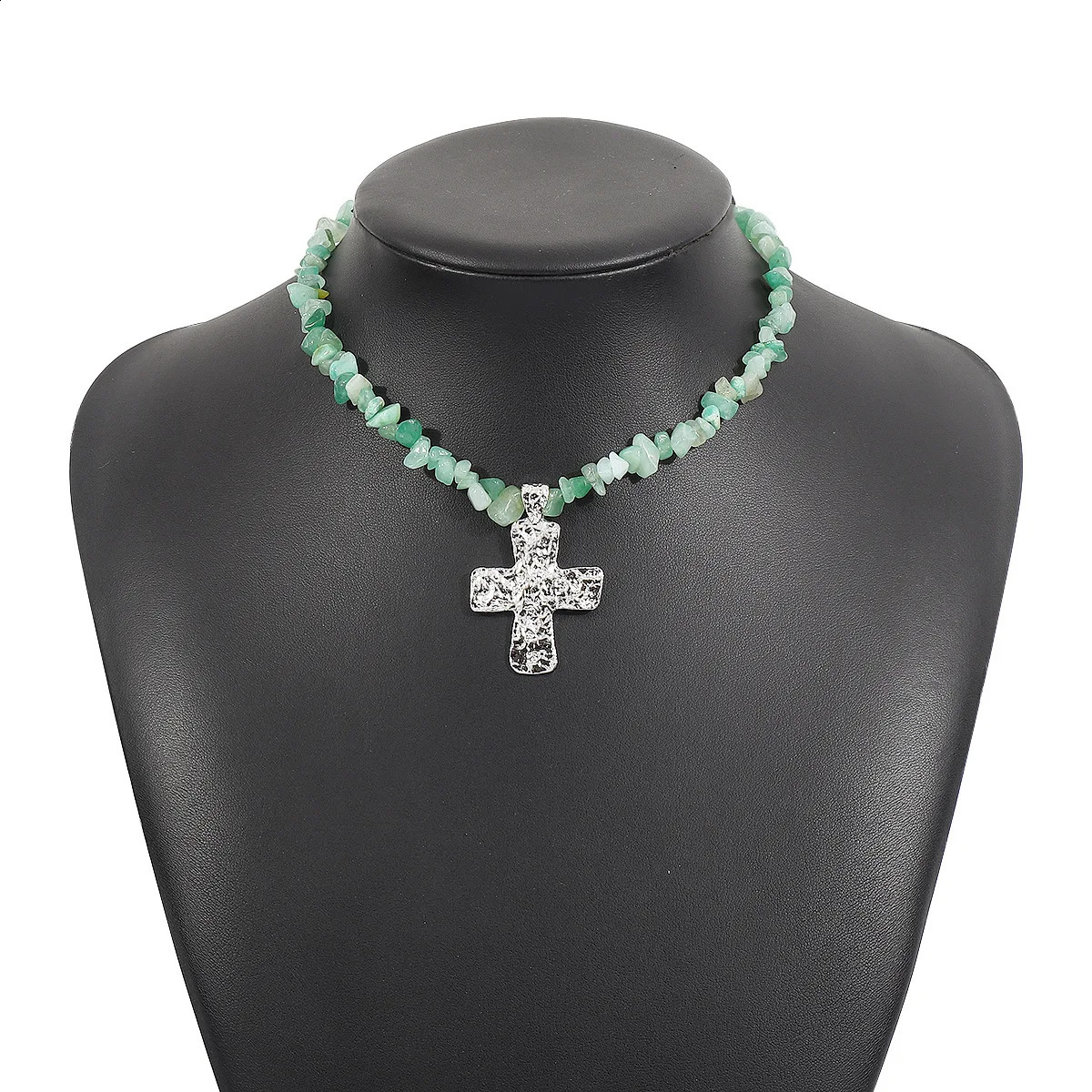 Irregular Stone Necklace from Europe and America Western Cowboy Style Natural Turquoise Cross Necklace 241018