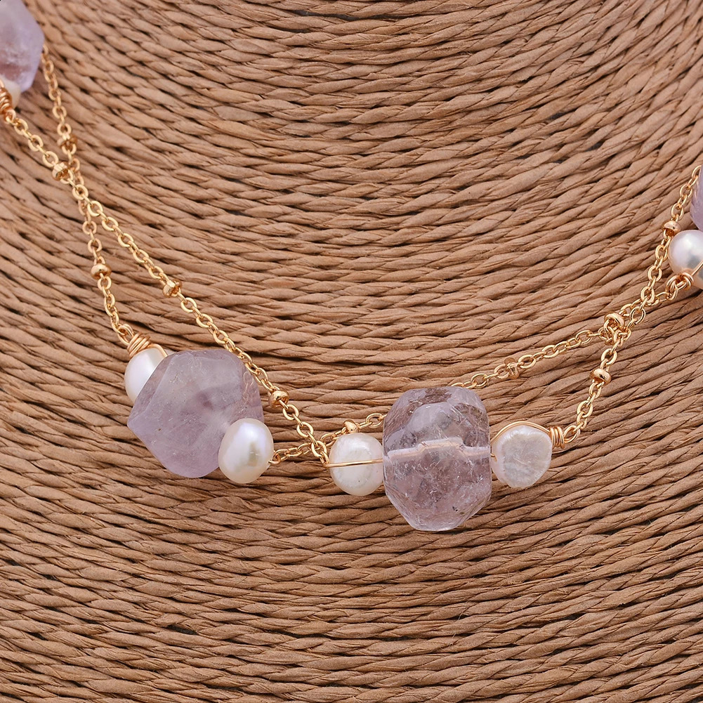 Original handmade 14K gold filled natural freshwater pearl large irregular amethyst womens long necklace womens sweater chain 241018