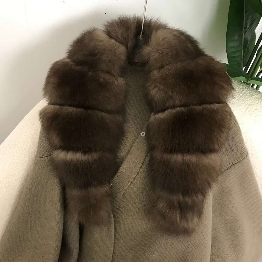 Real New Lazy Fashion Thick Long Fur Collar Cardigan Knitted Women's Natural Fox Skin Loose Coat
