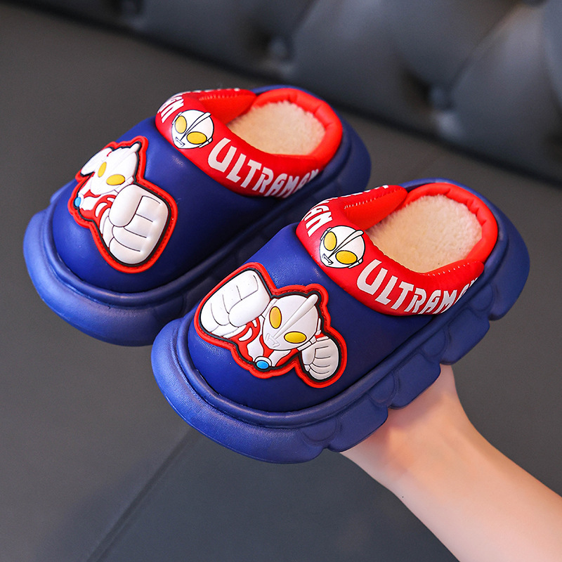 Ultraman children's cotton slippers for boys, waterproof for autumn and winter, anti slip and warm for children indoors, cotton slippers for babi
