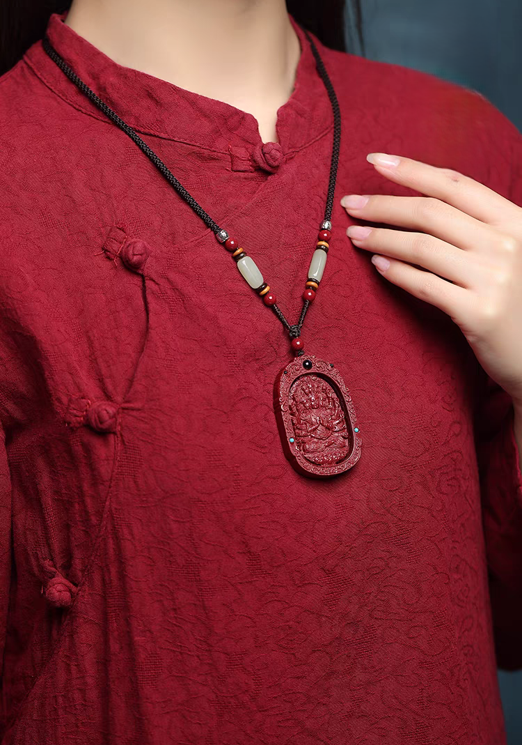 High-Quality Cinnabar Buddha Pendant Amulet | Feng Shui Chinese Zodiac Karma Protection Necklace | Good Karma Birth Year Talisman for Men & Women