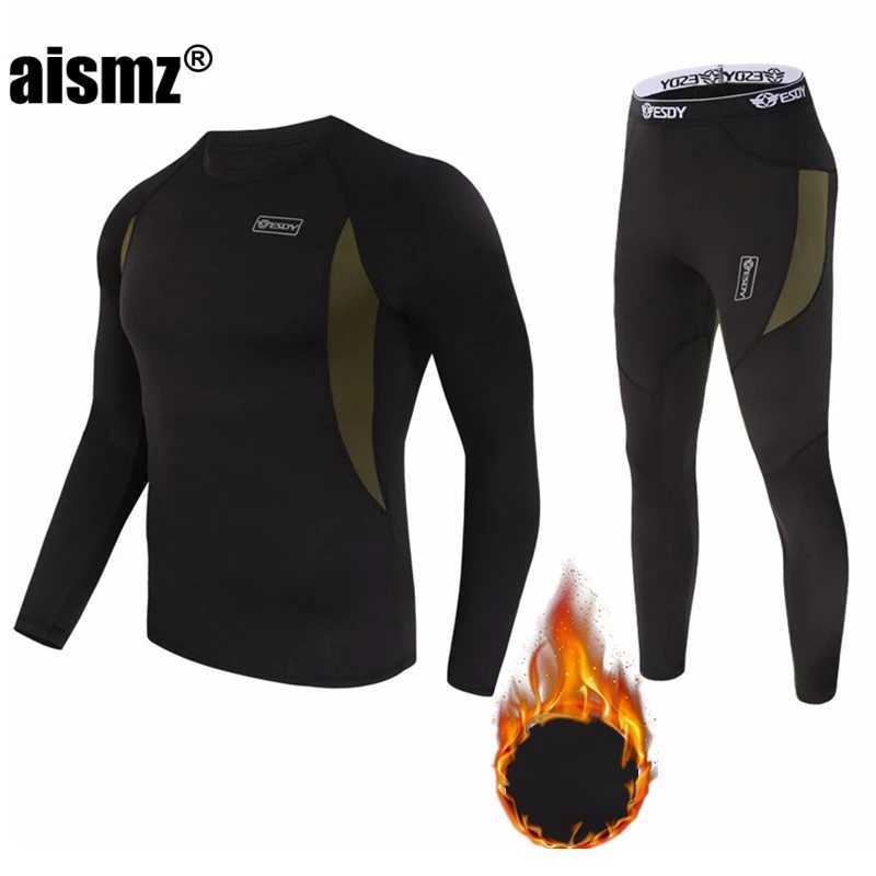 Men's Thermal Underwear Aismz winter Top quality New thermal underwear men compression flce sweat quick drying thermo underwear sets men clothing