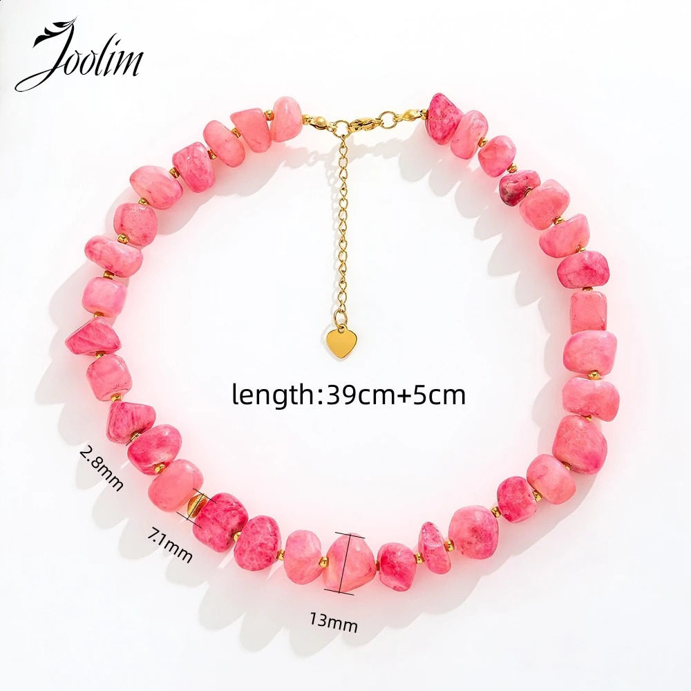 Joolim Jewelry Wholesale Fading Free Summer Beach Fashion Irregular Romantic Pink Natural Stone Stainless Steel Necklace 241018
